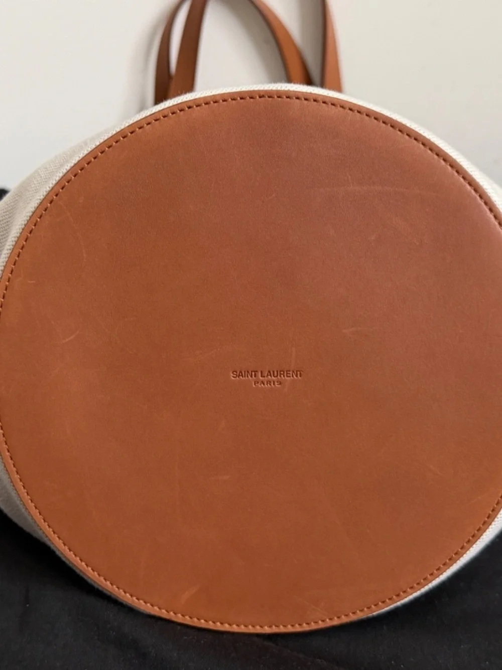 Saint Laurent YSL Rive Gauche Canvas Logo Leather Tote Shoulder Bag - Picture 12 of 15